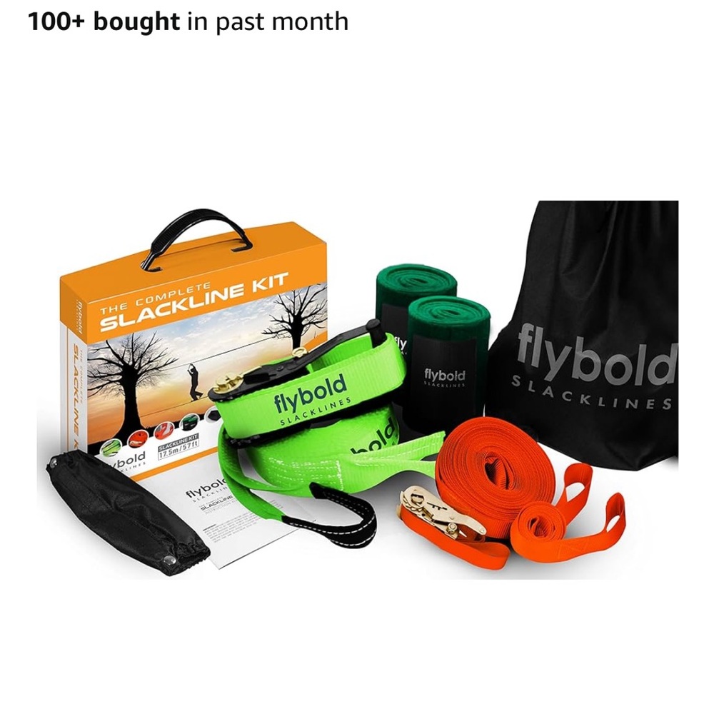 Flybold Slackline Kit with Green and Orange Accessories
